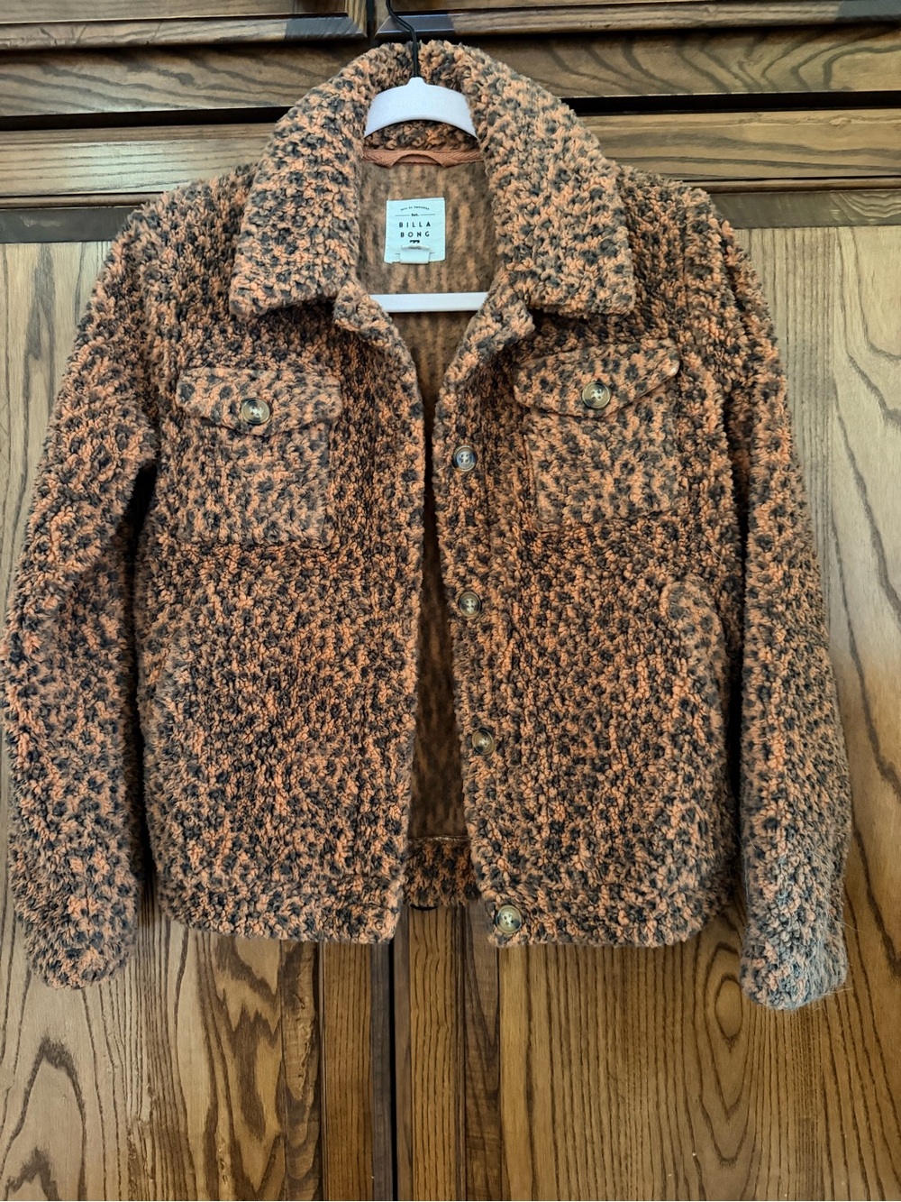 Billabong Faux-Sherpa Shacket in Rust/Black